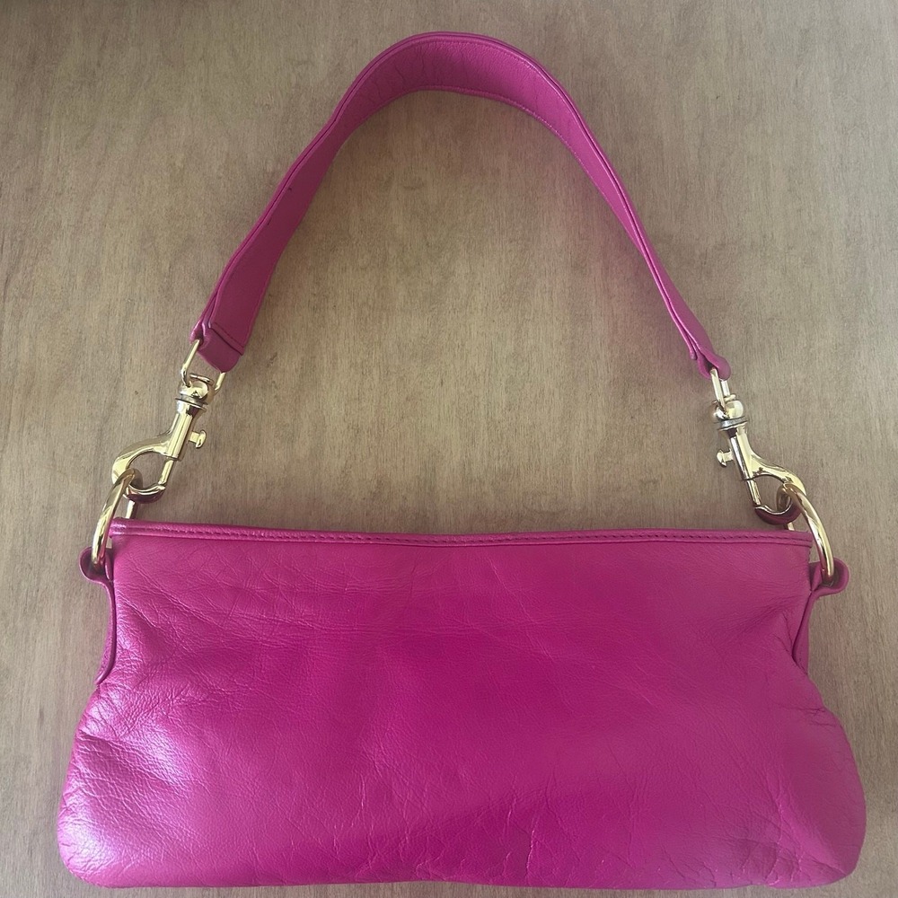 Y2K‎ slouchy shoulder bag Hot Pink Barbie leather inside pockets vacation resort